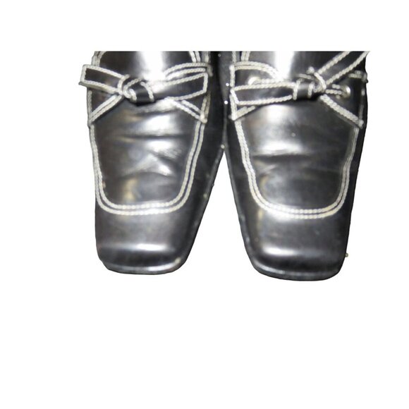 Vaneli Gelise Black Italian Calf Leather Square Toe Bow Embellished Loafer sz 8 - Picture 2 of 14